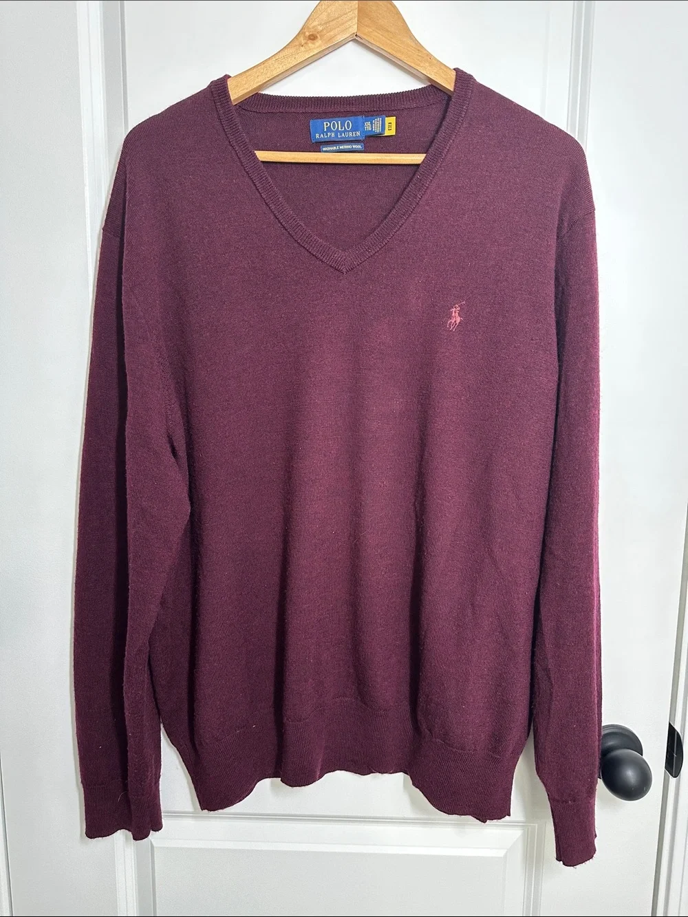 Polo Ralph Lauren Men’s Washable Merino Wool V-Neck Sweater Wine XXL